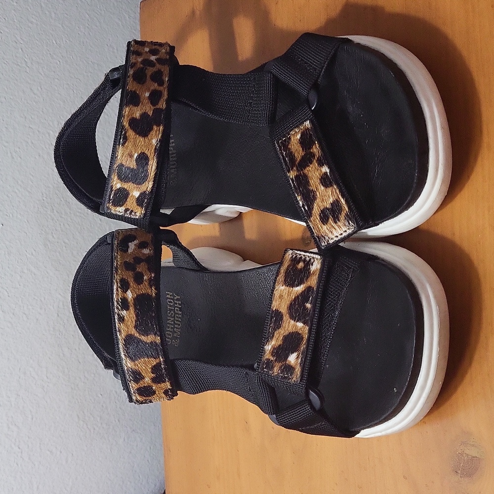 Johnston & Murphy Cheetah Leopard Print Velcro Dad Sandals Spring summer